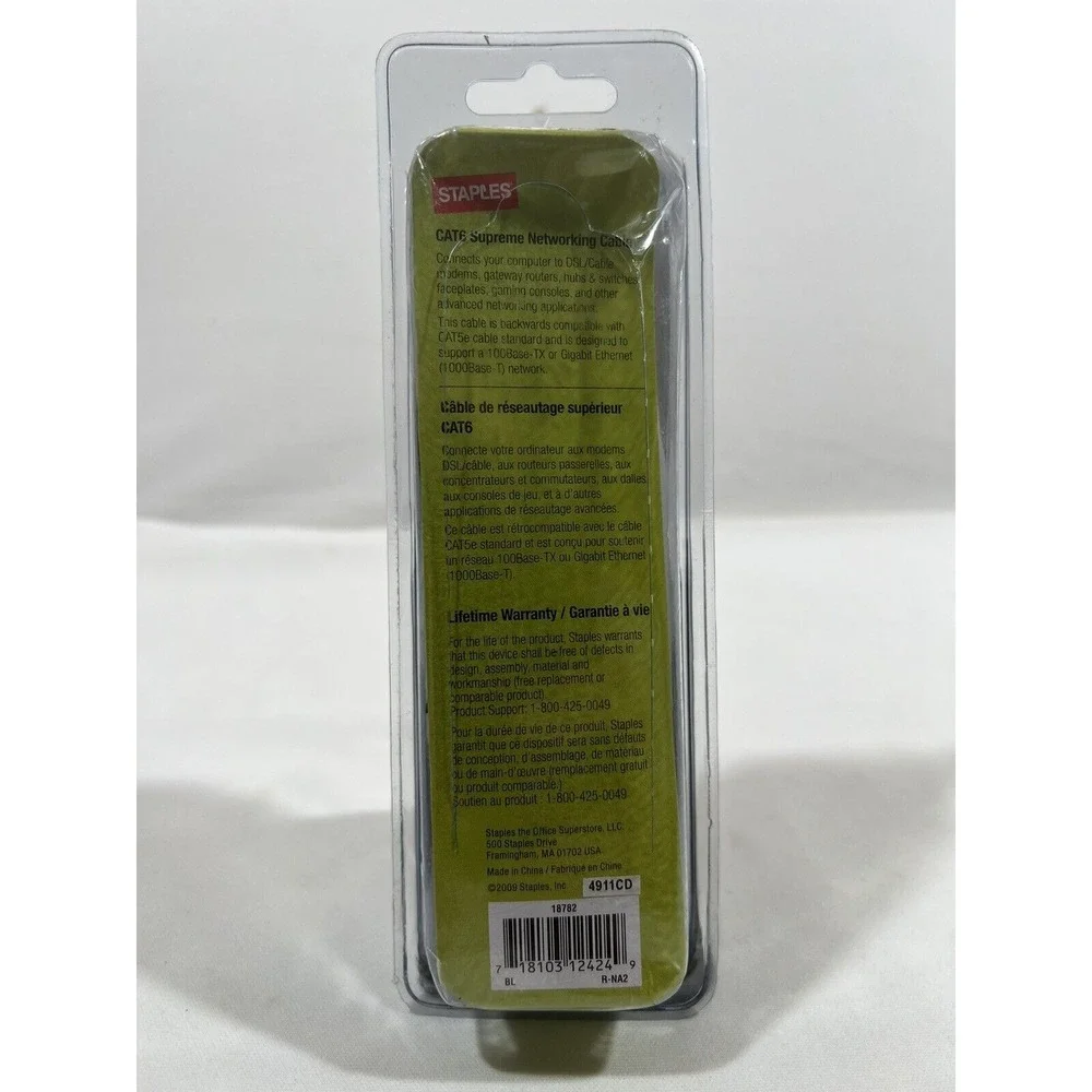 Staples CAT6 Ethernet Cable 3 Foot Networking Patch Cord High Speed